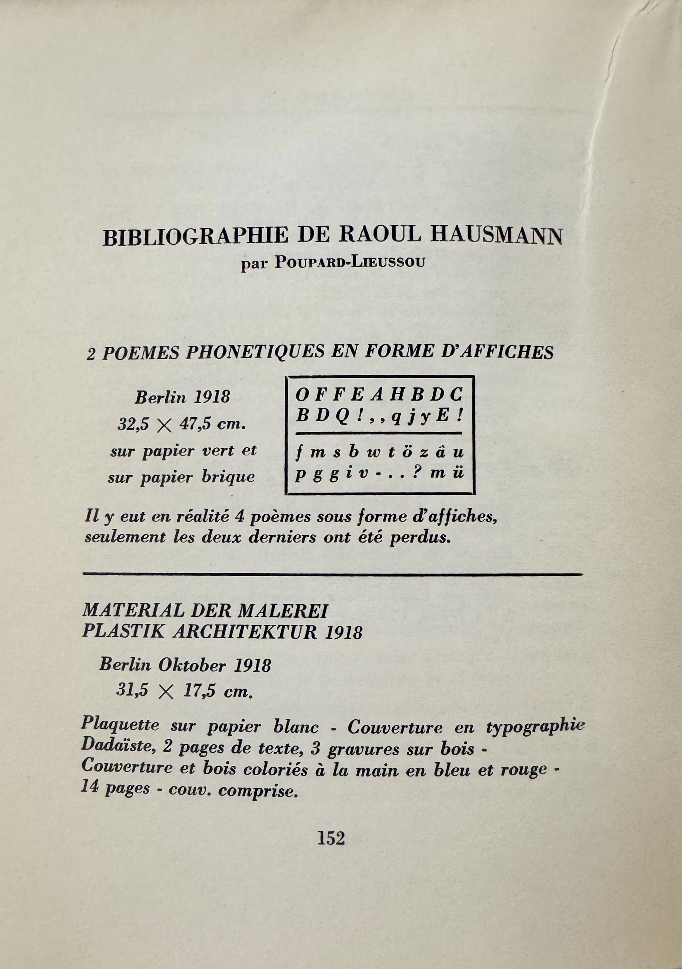 Raoul Hausmann, Courrier Dada. Prima edizione francese, Le Terrain Vague, Parigi 1958