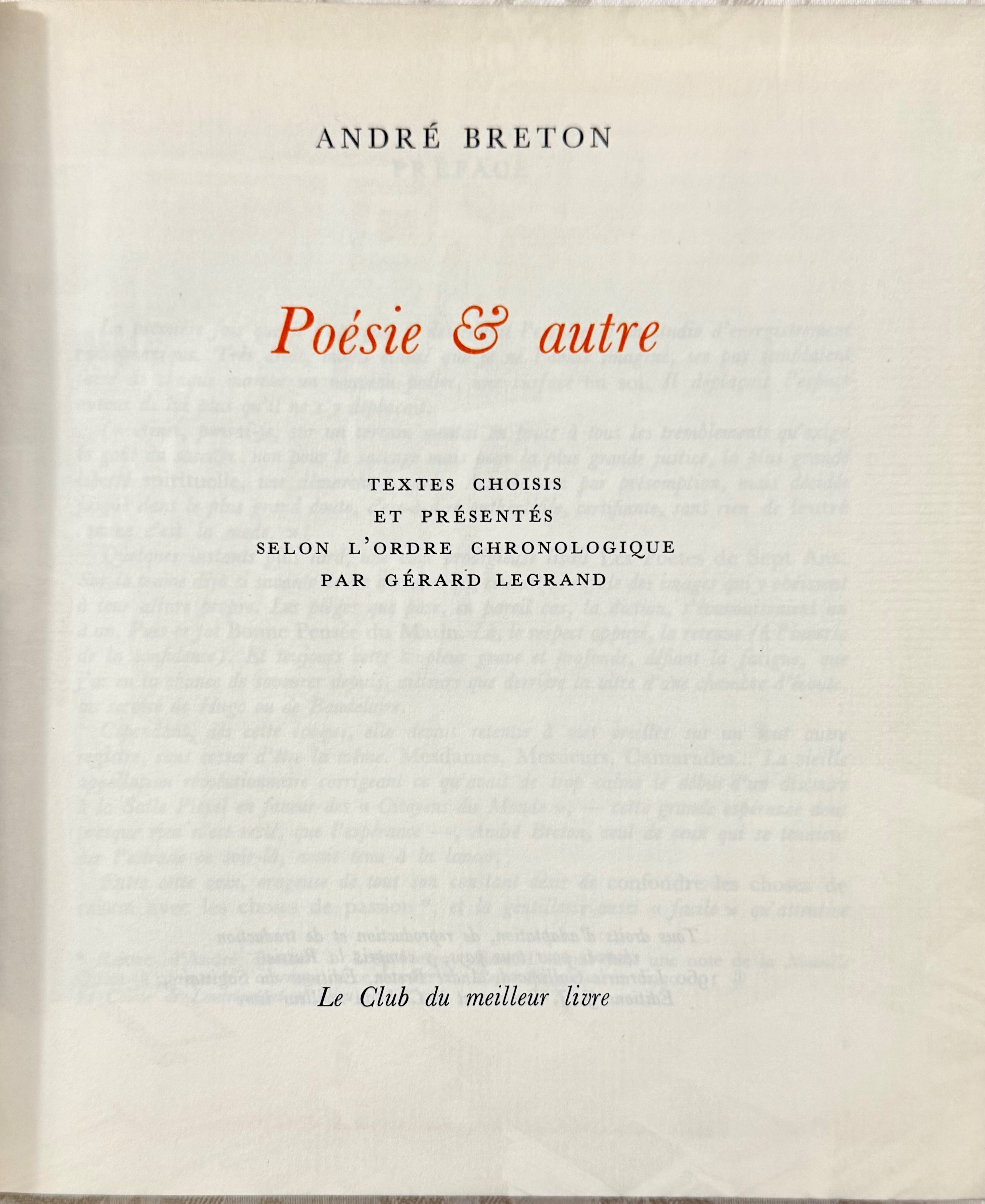André Breton, Poésie & autres — testi scelti in ordine cronologico (Le Club du meilleur livre, 19...