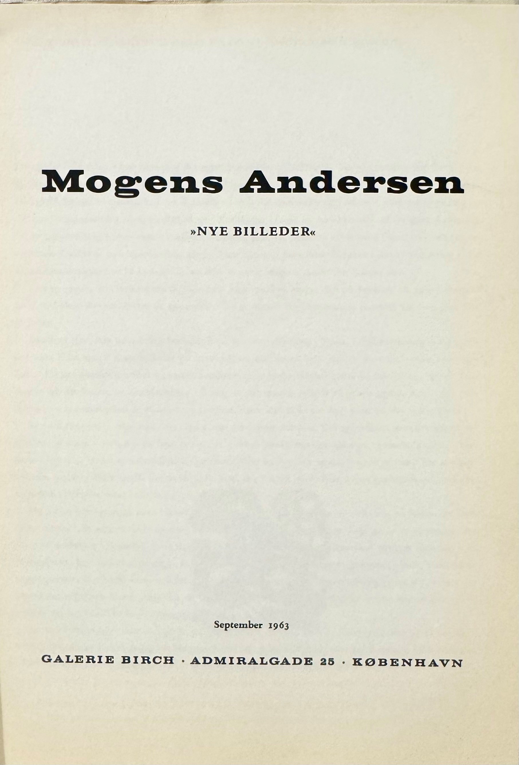 Andersen, Mogens. Nye Billeder, catalogo di mostra (Galerie Birch, Copenaghen, settembre 1963)