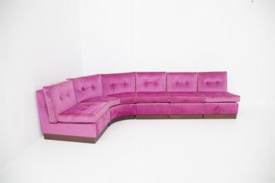Sofà Italiano Modulare in Velluto Rosa e Verde, Restaurato