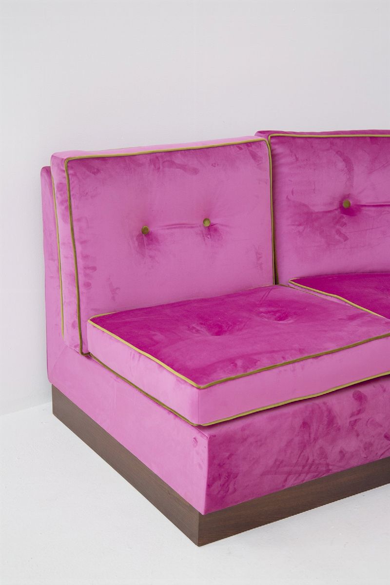 Sofà Italiano Modulare in Velluto Rosa e Verde, Restaurato