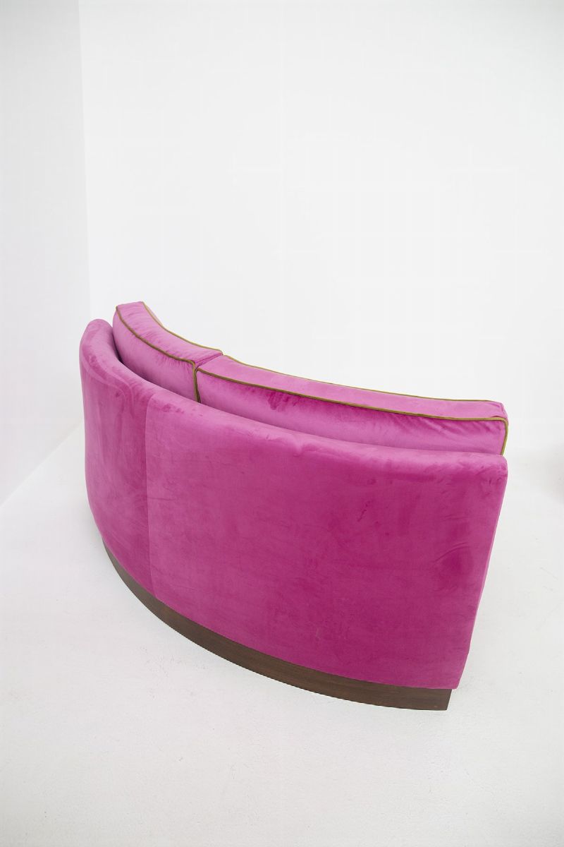 Sofà Italiano Modulare in Velluto Rosa e Verde, Restaurato