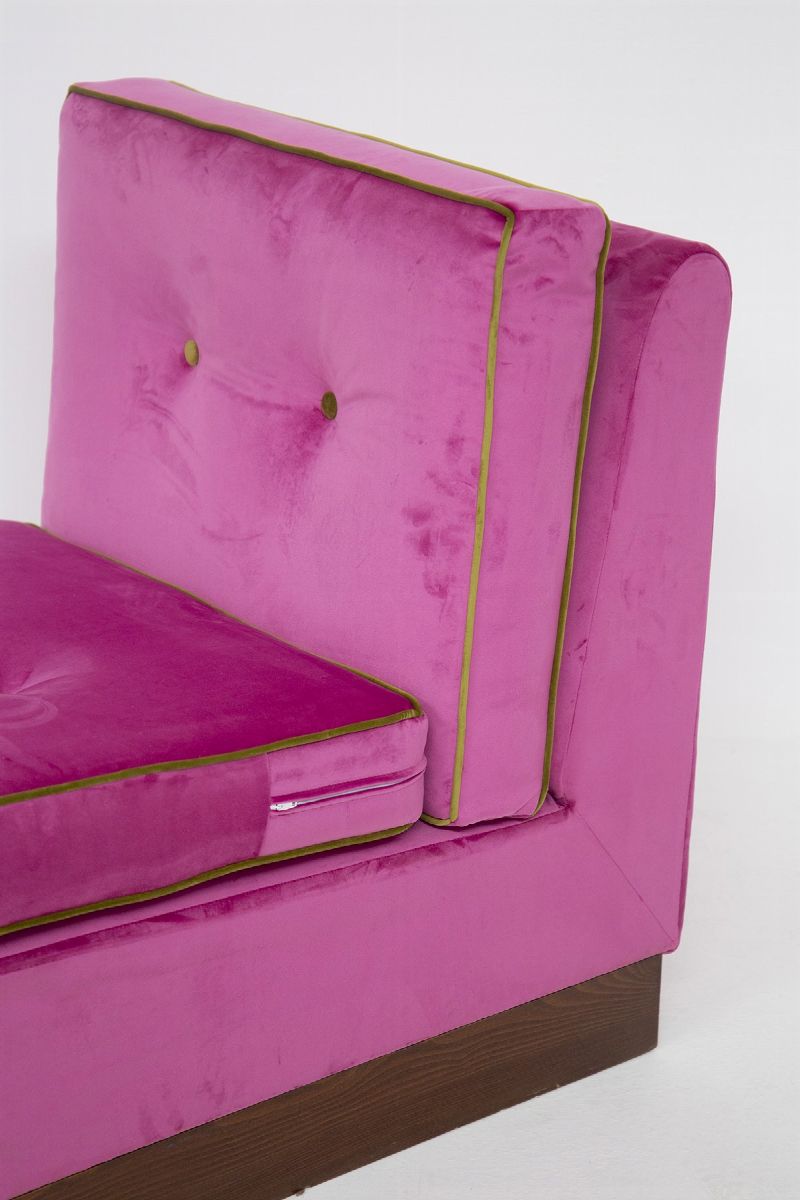 Sofà Italiano Modulare in Velluto Rosa e Verde, Restaurato