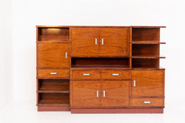 Rationalist Italian Wood and Steel Living Room Wardrobe
