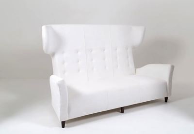 Raro Divano Vintage in Legno e Velluto Bianco (attr)