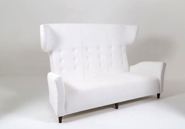 Pippo Pestalozza - Rare Vintage Sofa in Wood and White Velvet