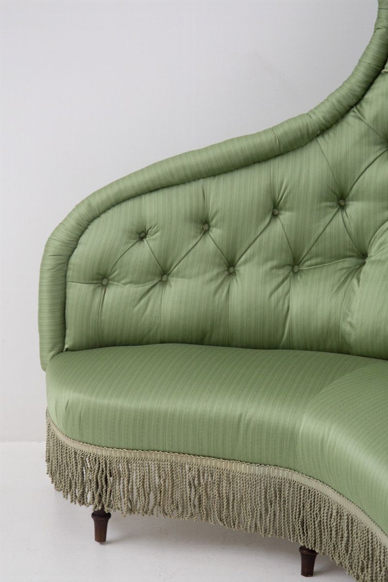 Divano Italiano di Lusso in Legno e Raso di Seta Verde