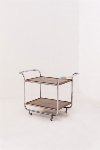 Carrello Bar Vintage in Radica di Noce e Ferro