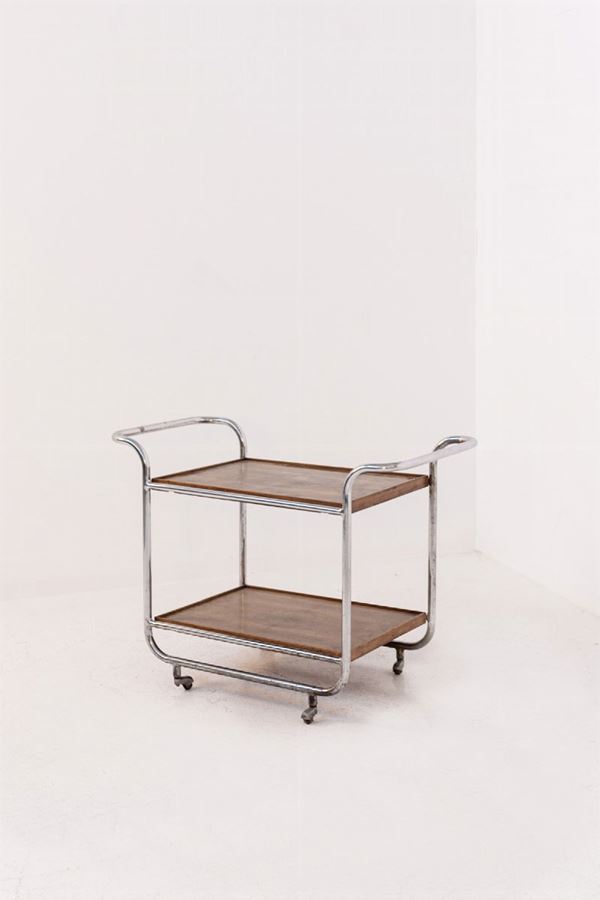 Carrello bar vintage in radica di noce e ferro