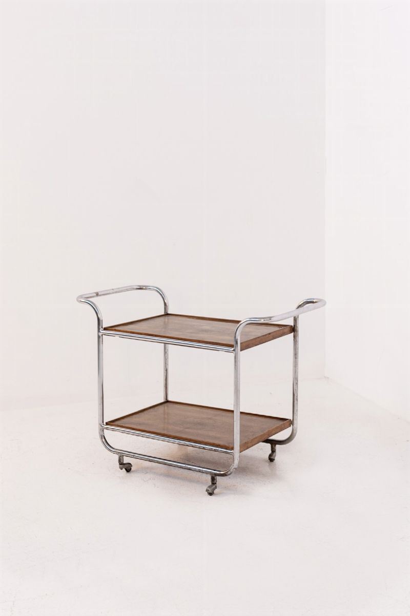 Carrello Bar Vintage in Radica di Noce e Ferro