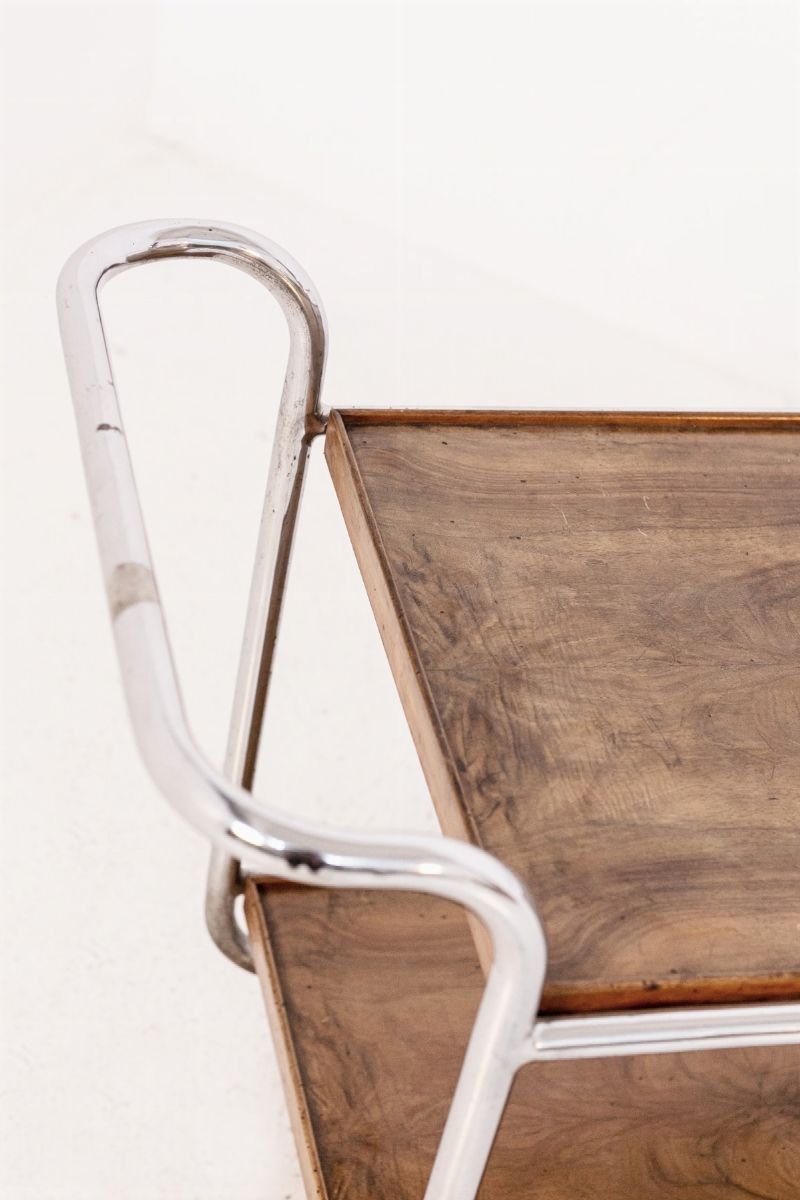 Carrello Bar Vintage in Radica di Noce e Ferro