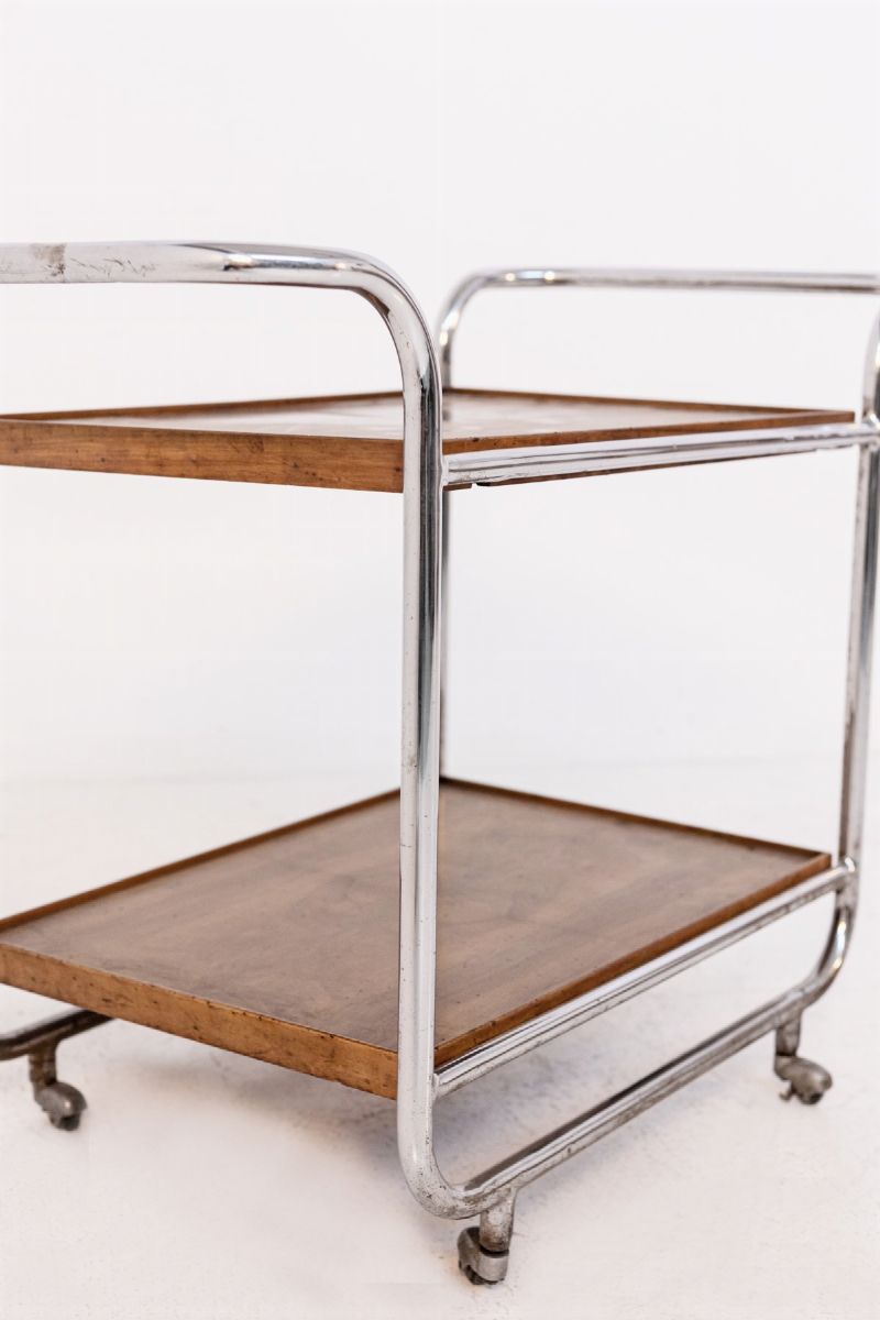Carrello Bar Vintage in Radica di Noce e Ferro