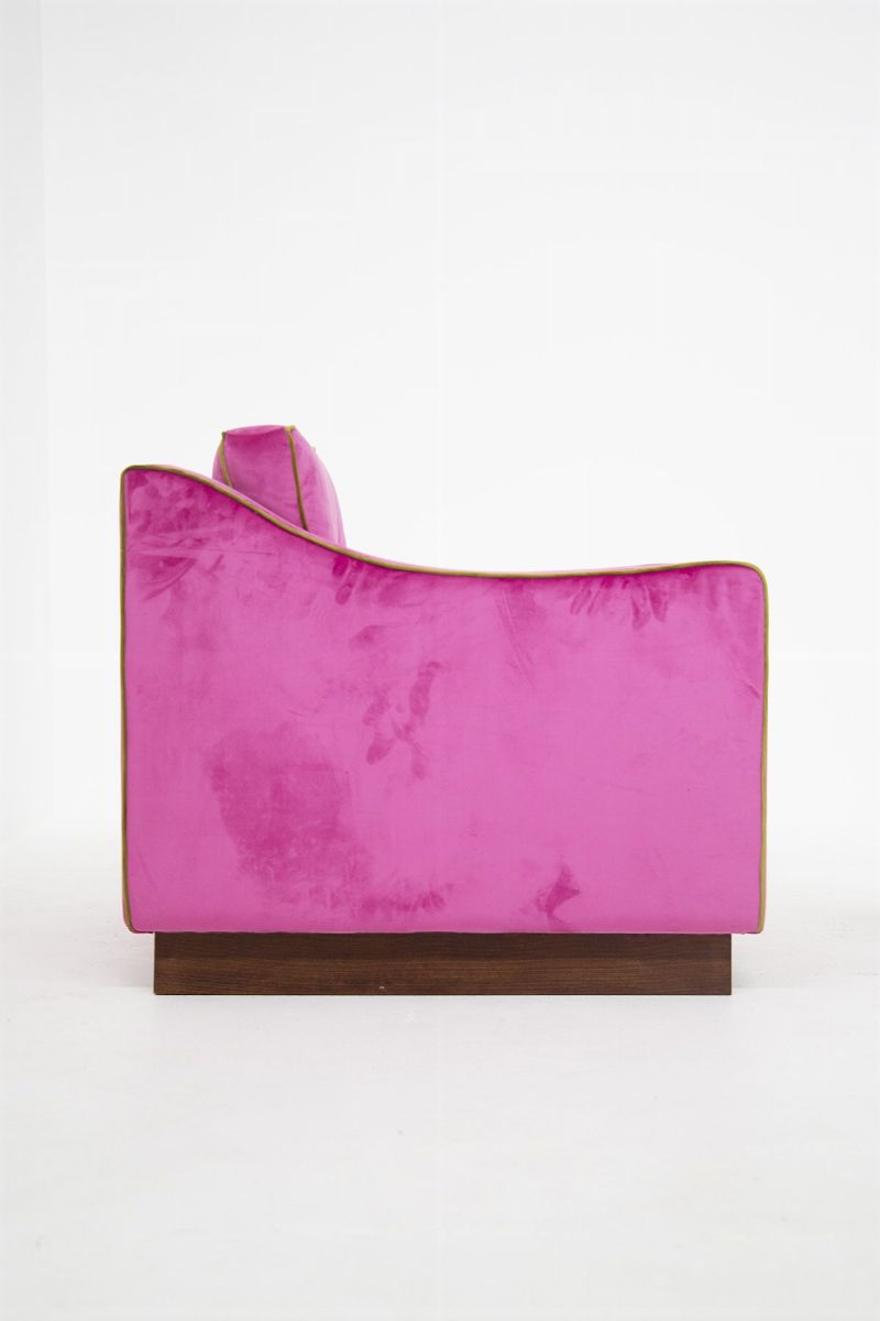 Poltrone Italiane in Velluto Rosa e Verde, Restaurate