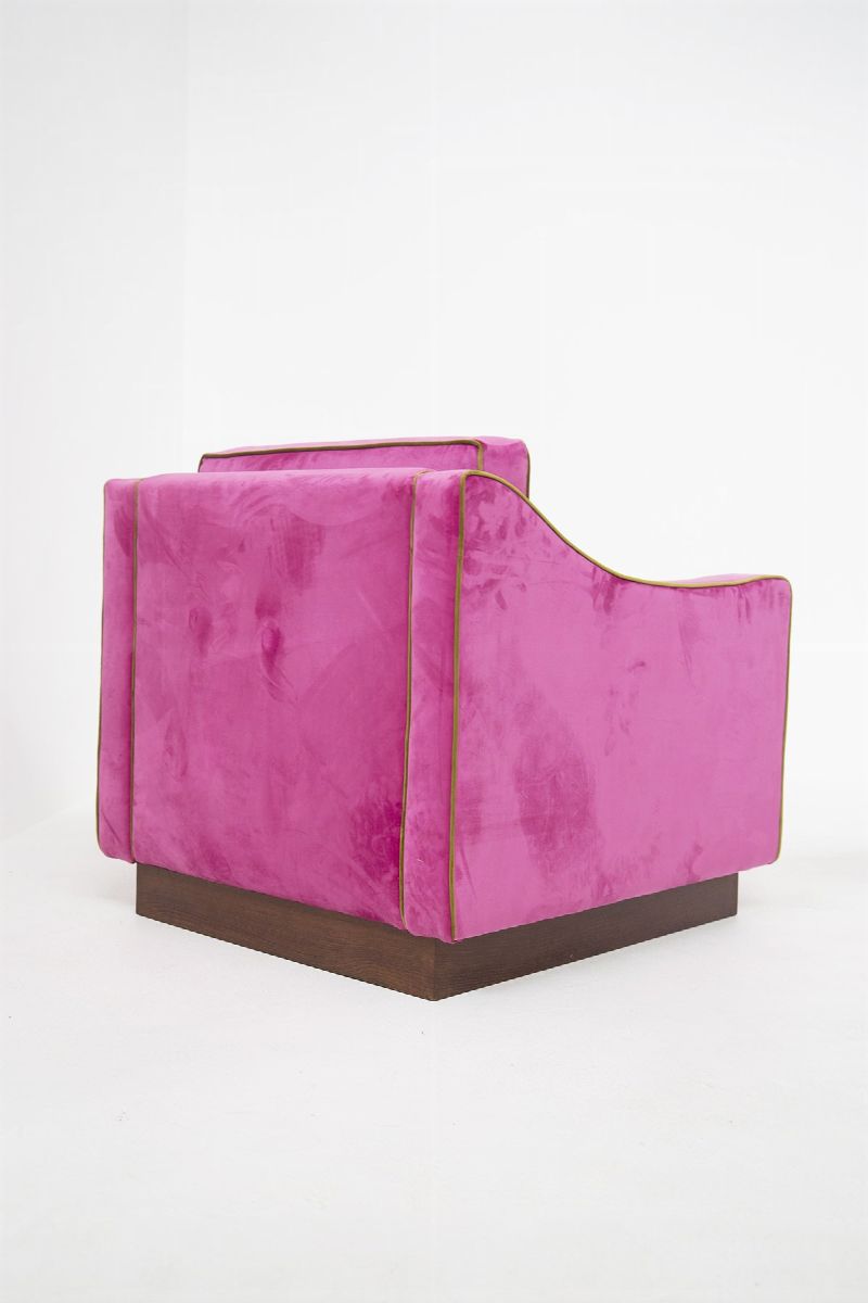 Poltrone Italiane in Velluto Rosa e Verde, Restaurate