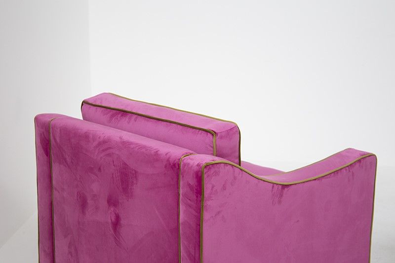Poltrone Italiane in Velluto Rosa e Verde, Restaurate