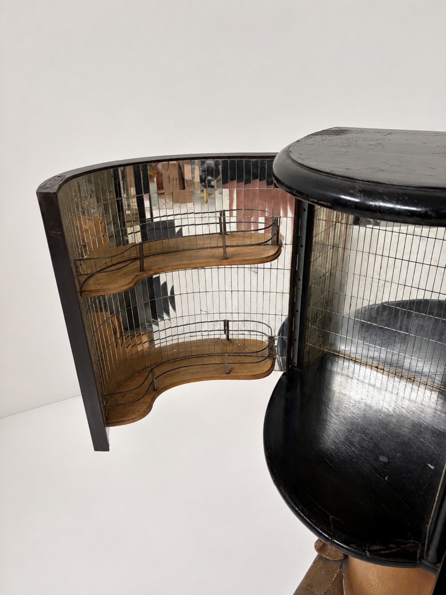Manifattura Italiana - Mobile bar Art Déco in legno con vetro e specchio