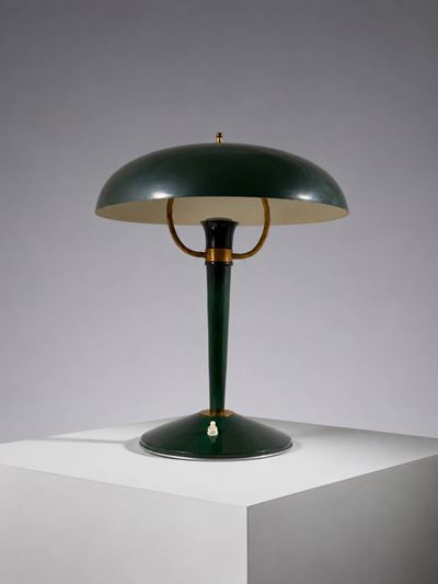 Lampada da tavolo in alluminio e ottone, anni Trenta
