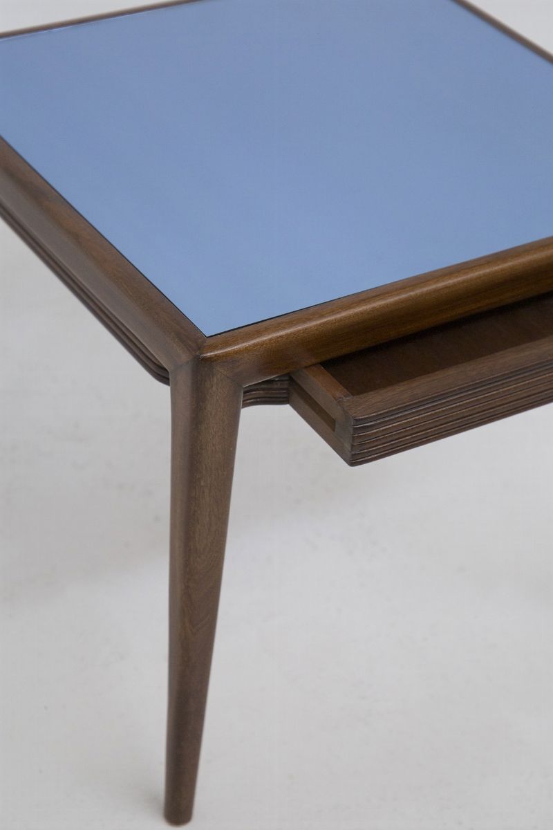 Coppia di Tavolini in Legno e Specchio Blu (attr.)