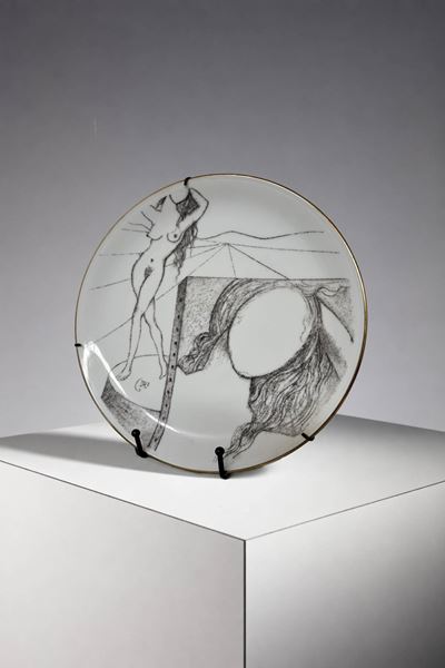 Piatto “La Pittura” in ceramica smaltata serigrafata con bordo oro (edizione limitata e numerata)