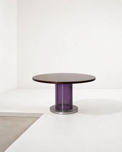 Tavolo “Ellisse” in legno, metallo e plexiglas