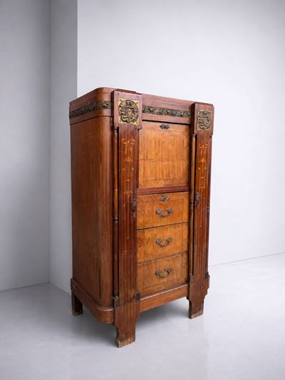 Secretaire Liberty italiano con decori in bronzo, primi del XX secolo