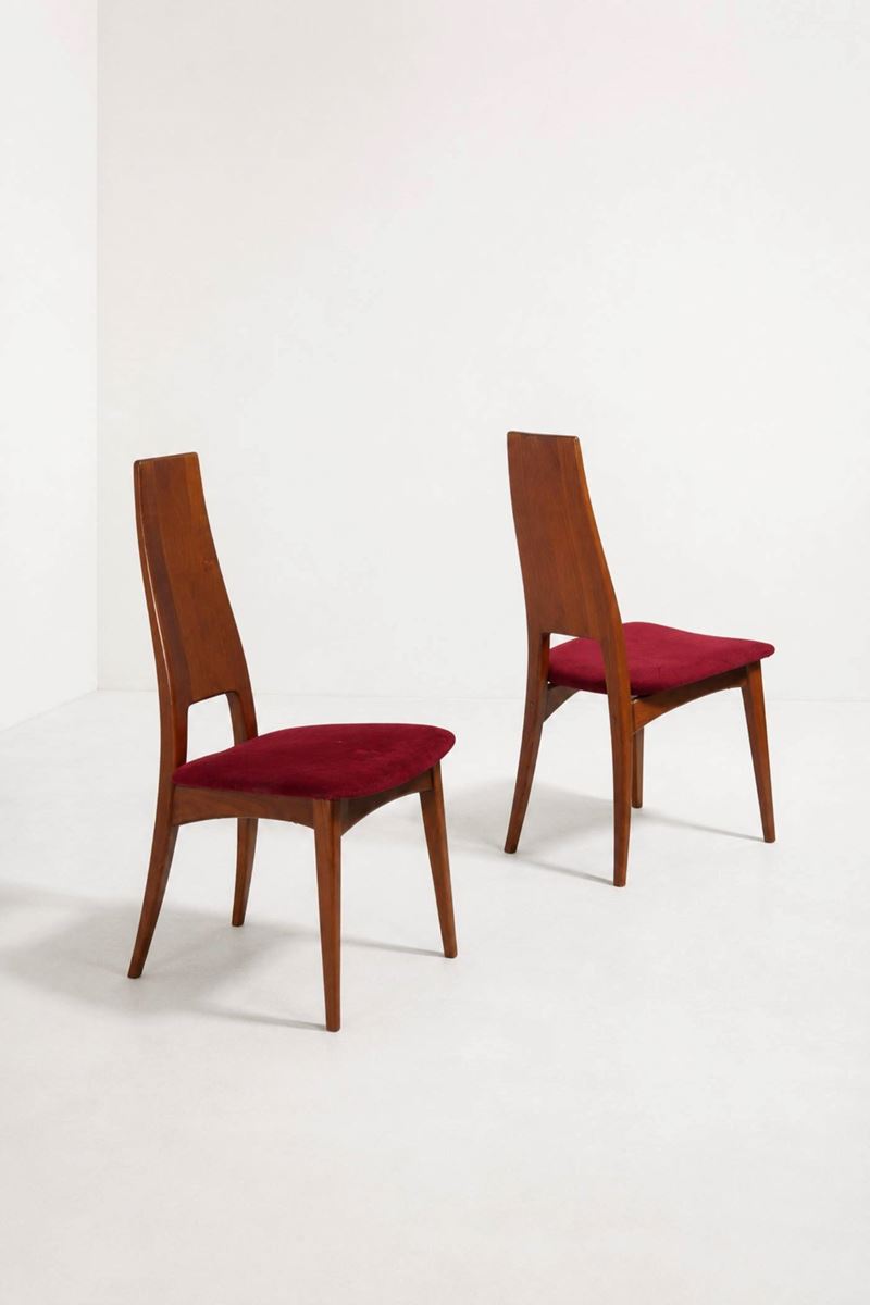 Angelo Mangiarotti - Set di due sedie in legno e tessuto
