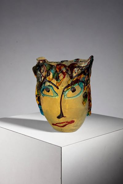 Vaso/oggetto in vetro di Murano a forma di volto (Picasso, anni ’90)