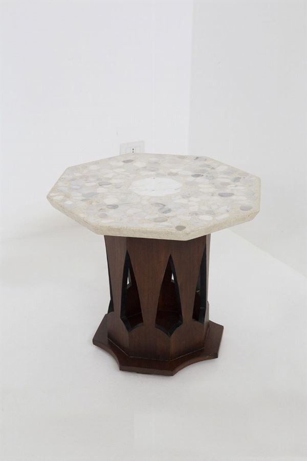 American side table with travertine and marble top