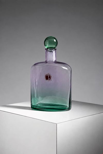 Bottiglia in vetro di Murano policromo rosa e verde