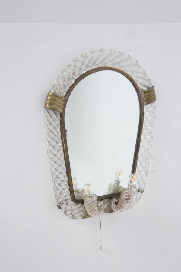 Gio Ponti - Italian mirror in torchon glass by Venini with lights (Attr.)