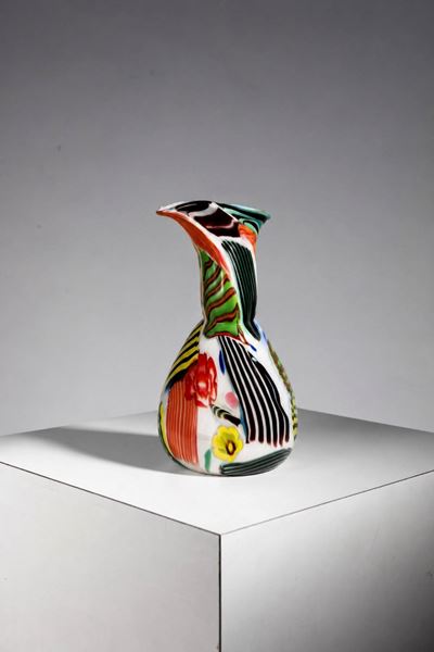 Vaso in vetro di Murano con decorazione astratta multicolore