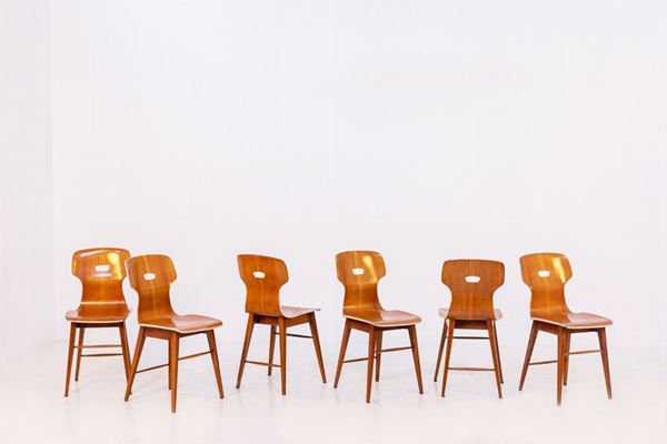 Six Italian Chairs in Curved Wood from Scuola Torinese