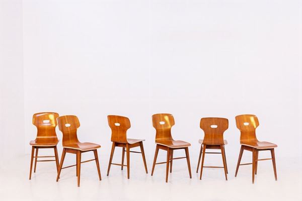 Sei sedie italiane in legno curvato di Scuola Torinese