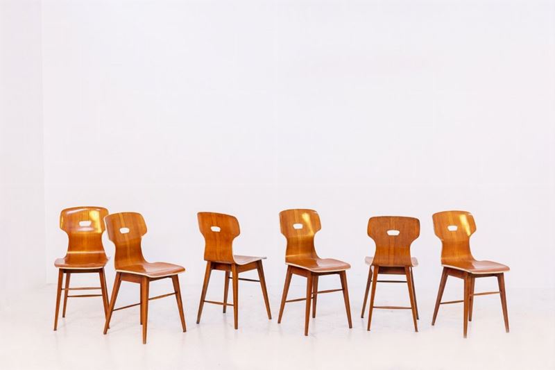 Sei Sedie Italiane in Legno Curvato di Scuola Torinese