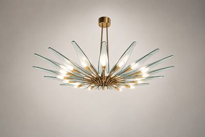 Lampadario Fontana Arte (modello Dhalia), ottone e vetro