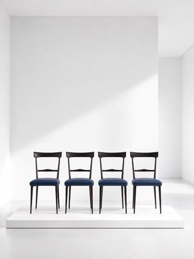 Set di quattro sedie in legno e similpelle (anni 1950 circa)