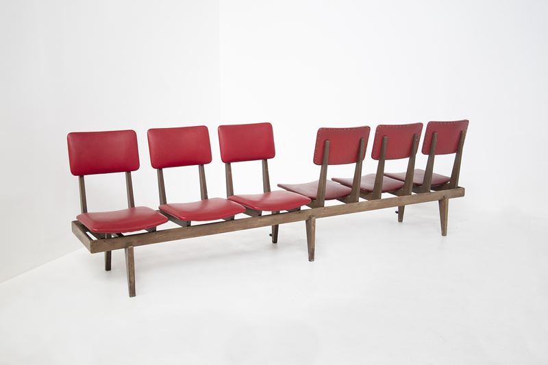 Panchina vintage italiana in pelle rossa