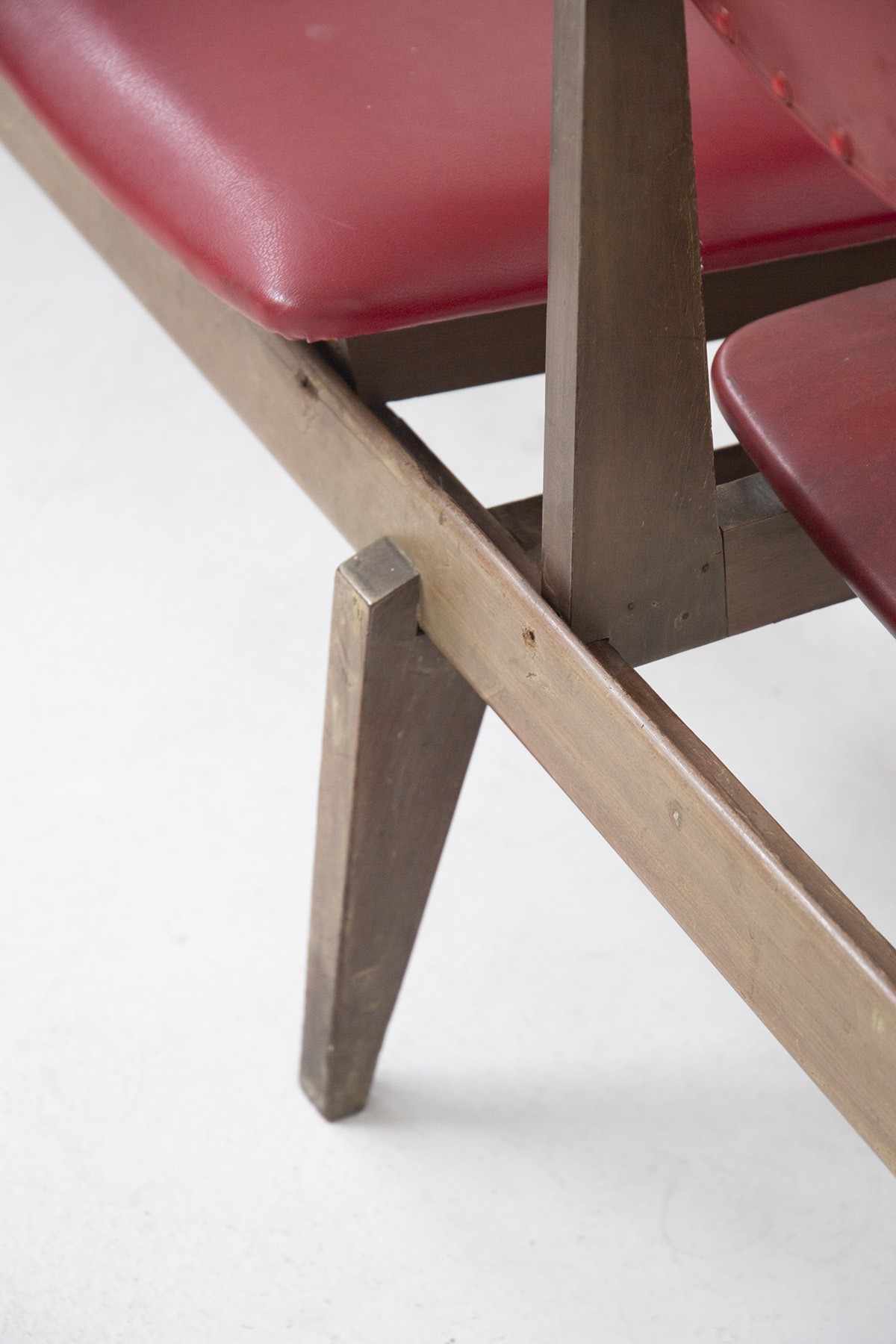 Panchina vintage italiana in pelle rossa