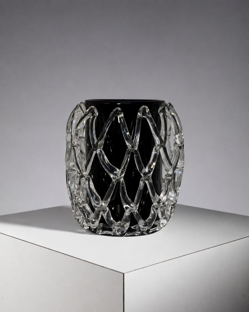 Manifattura Italiana - Grande vaso nero in vetro artistico