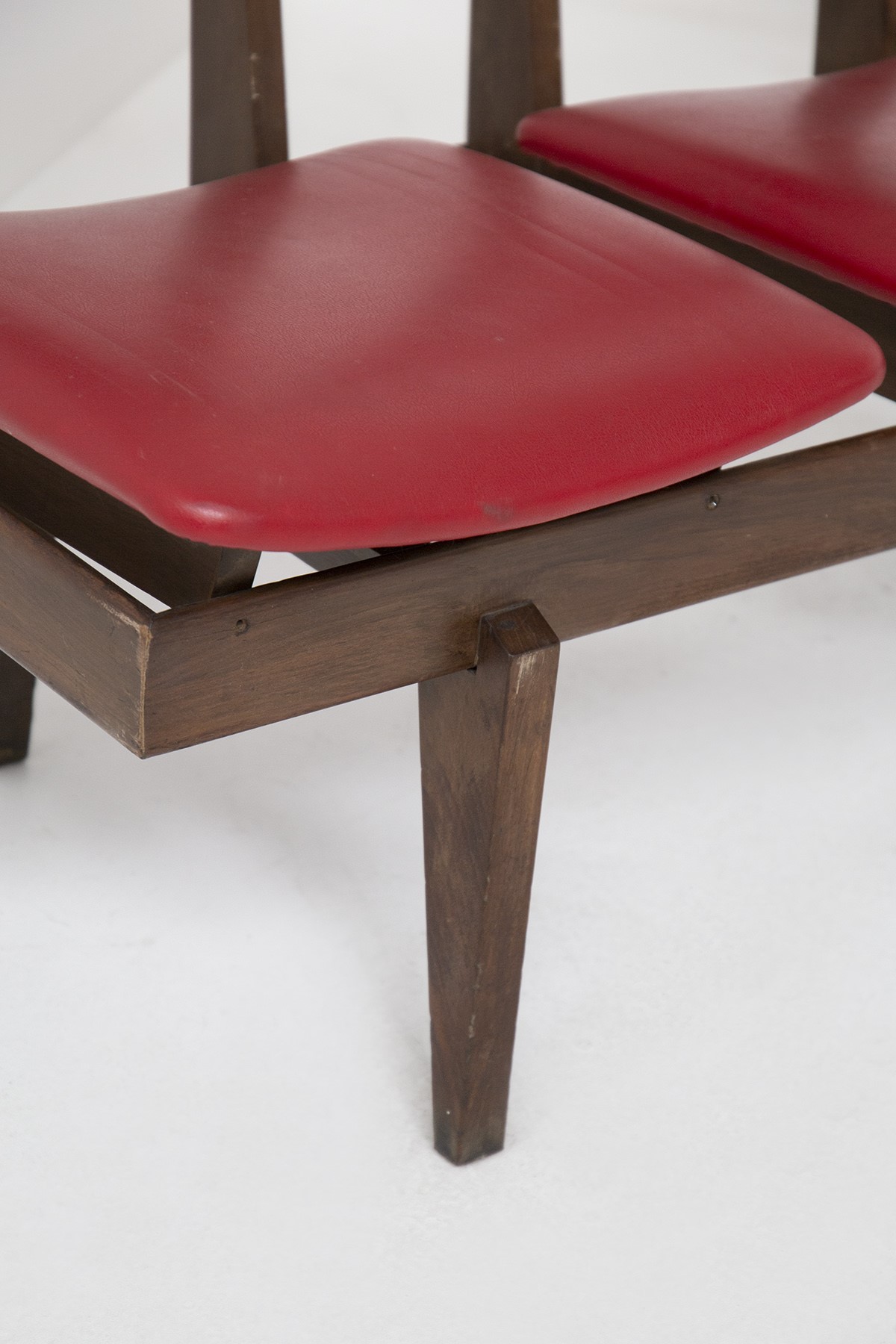 Panchina vintage italiana in legno e pelle rossa