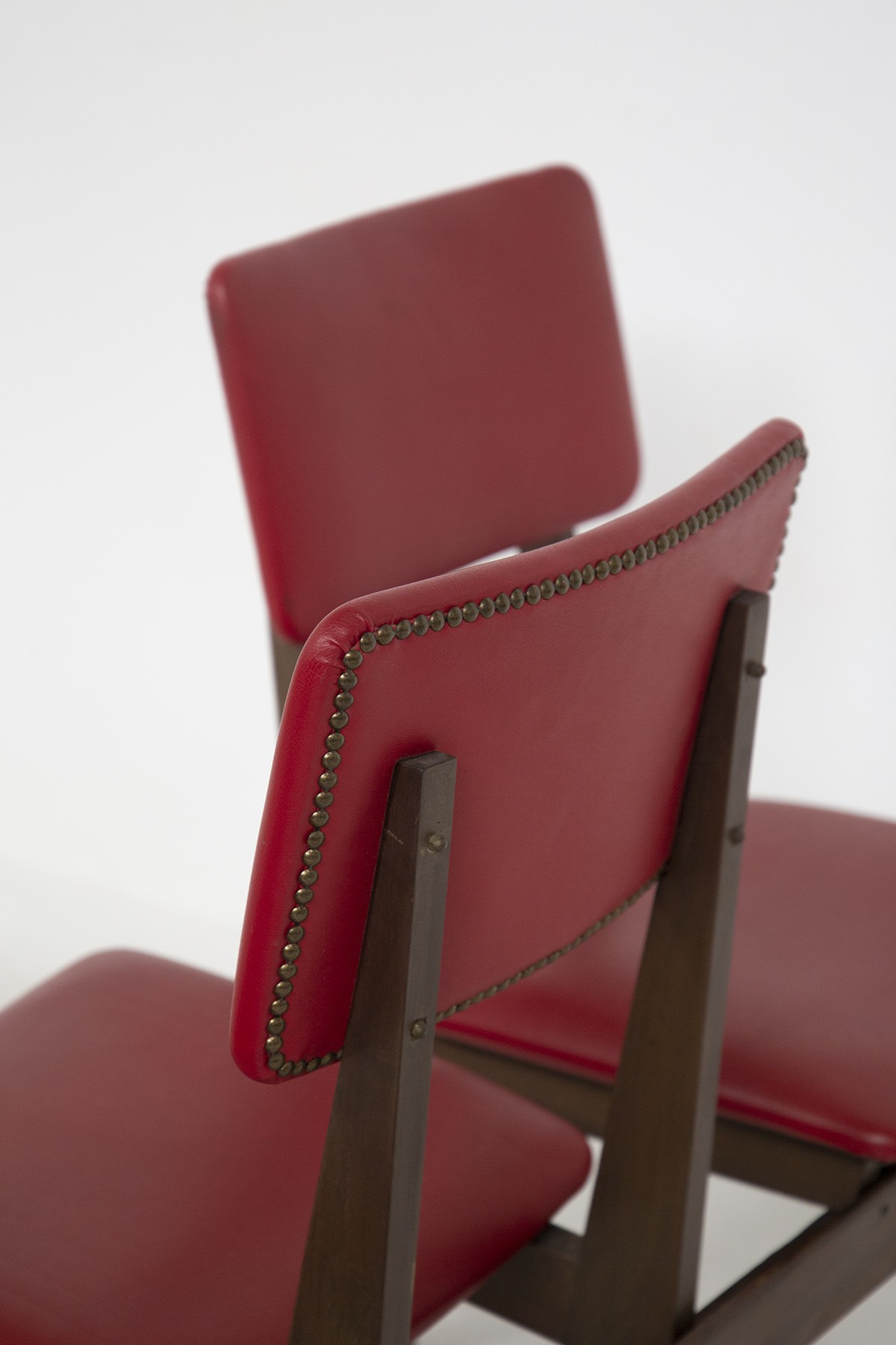 Panchina vintage italiana in legno e pelle rossa
