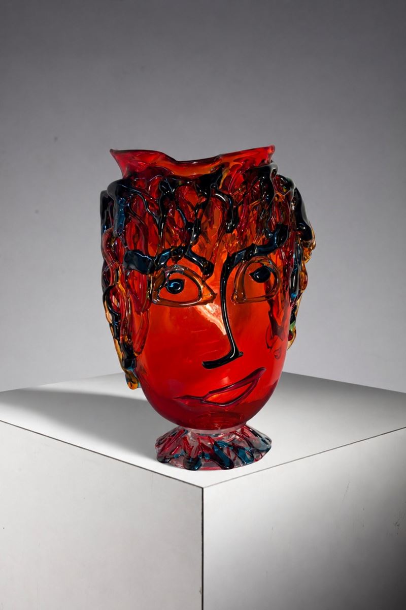 Sergio Costantini - Vaso in vetro di Murano a forma di volto, firma