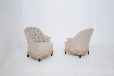 Poltrone Italiane Vintage Beige con Frange
