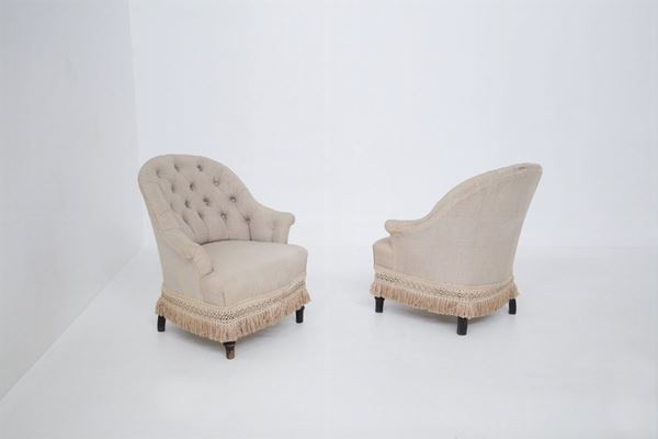 Poltrone italiane vintage beige con frange