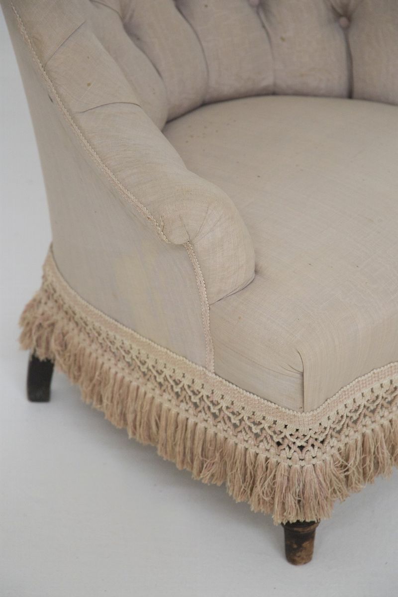 Poltrone Italiane Vintage Beige con Frange