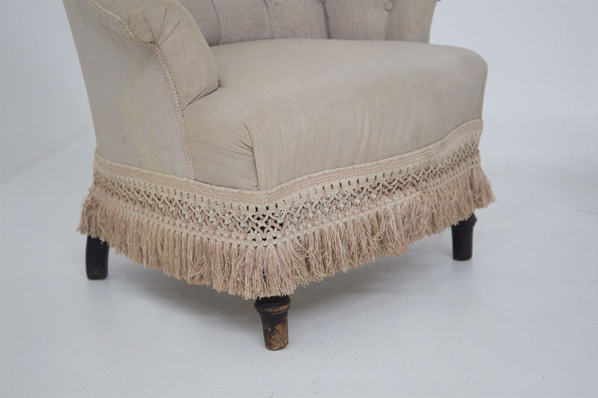 Poltrone Italiane Vintage Beige con Frange