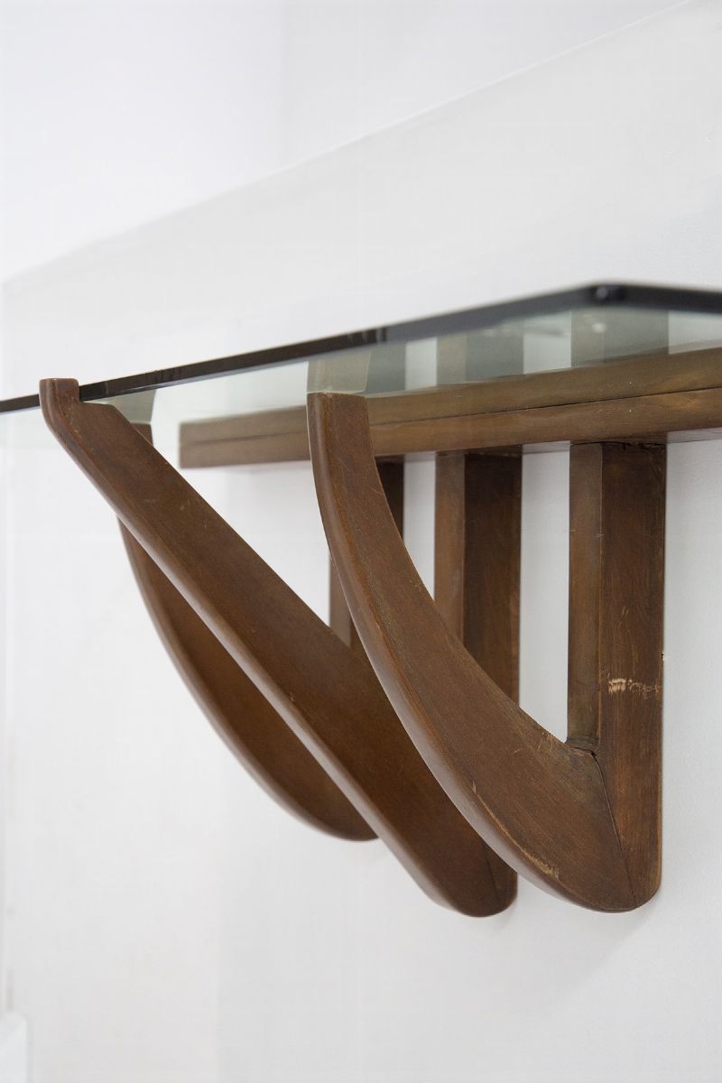 Console Pensile Vintage in Legno e Vetro