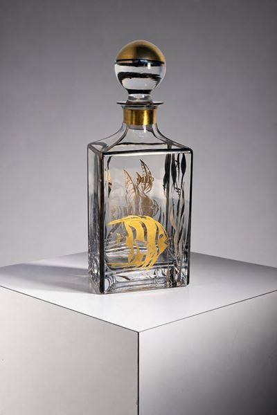 Decanter decorativo in vetro con motivo a pesci rossi