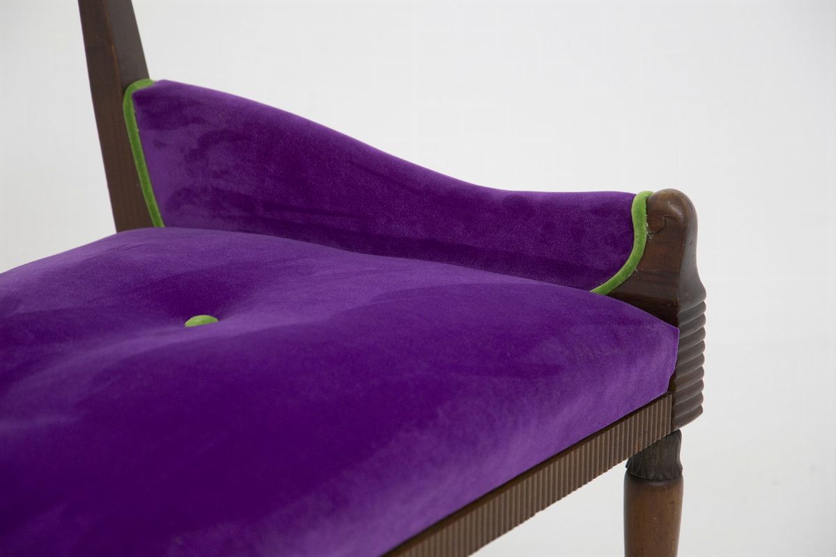 Poltrona Vintage in Velluto Viola e Verde