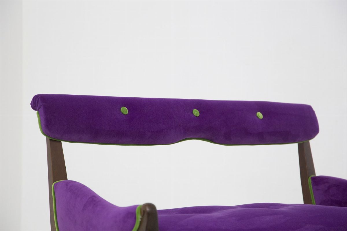 Poltrona Vintage in Velluto Viola e Verde